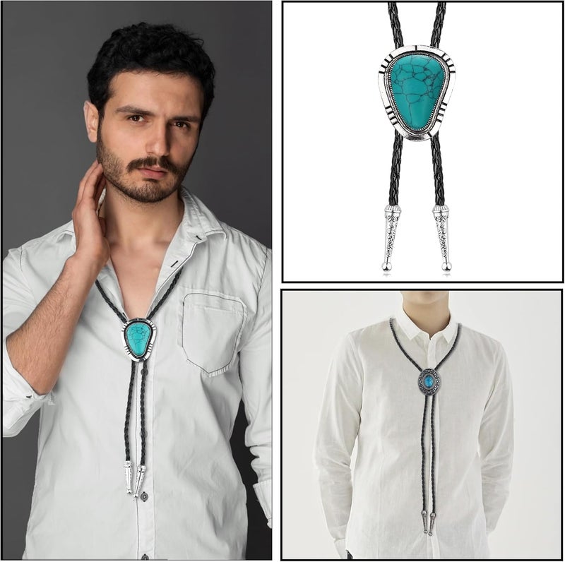 Fansilver 5Pcs Handmade Bolo Tie for Men Western Cowboy Leather Necktie Halloween Costume Accessories for Men Women - Image 4